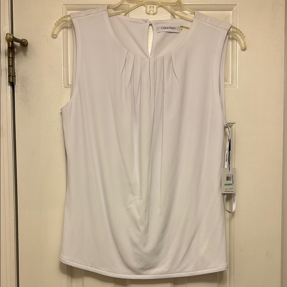 Calvin Klein White Sleeveless Ruched Blouse